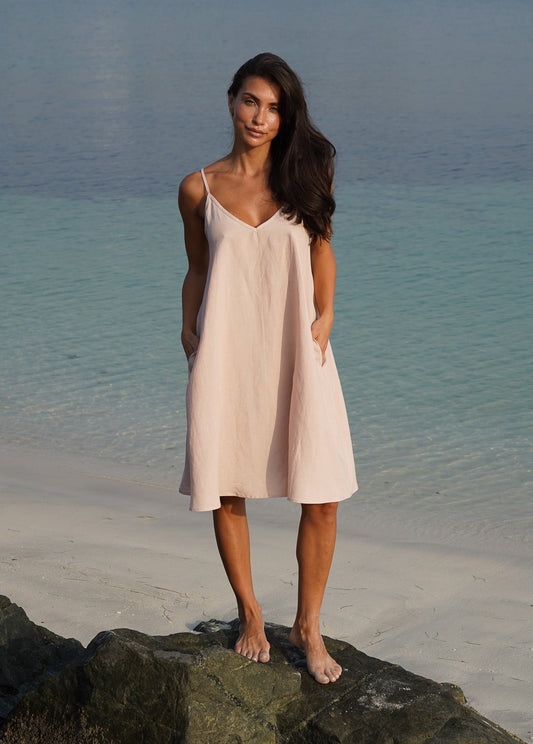 The Short Dress Linen Pink